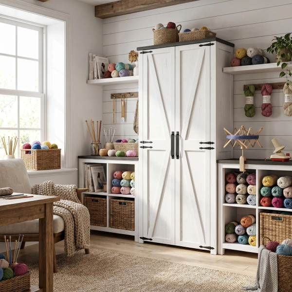 72" Tall Craft Storage Cabinet with Adjustable Shelves, Multi-Purpose Sewing Organizer Cabinet for Craft Room & Sewing Projects