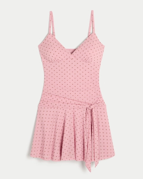 Ruched Mesh Tie Waist Dress