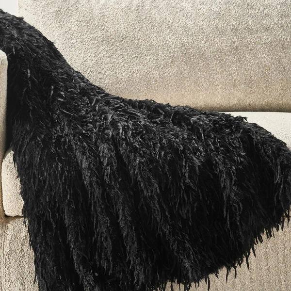 Pluma Faux Feather Throw 50" x 60" - Black