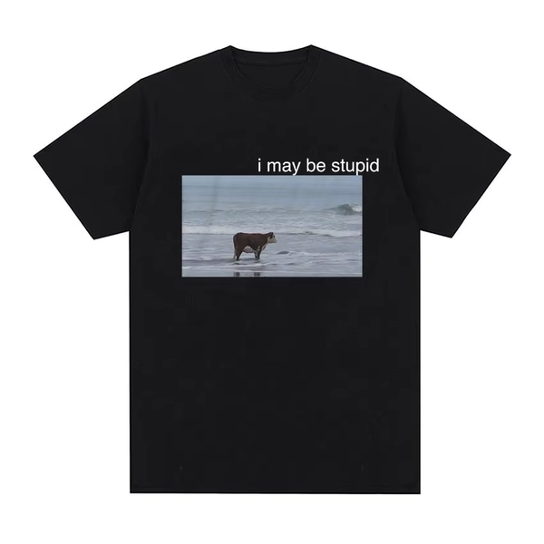 I May Be Stupid Cow on Beach Funny Meme T Shirt Men's Fashion O-Neck Short Sleeve T-shirt Casual Cozy Cotton Oversized T Shirts - AliExpress 200000343