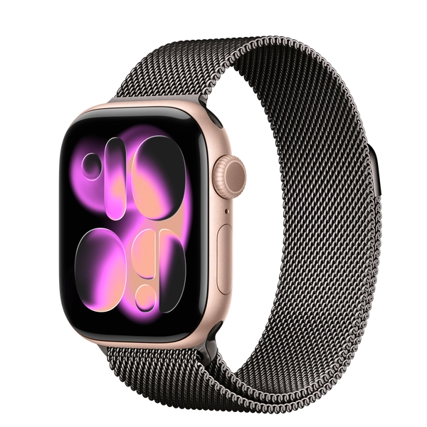 Apple Watch Series 11 GPS, 42mm Rose Gold Aluminum Case with Slate Milanese Loop