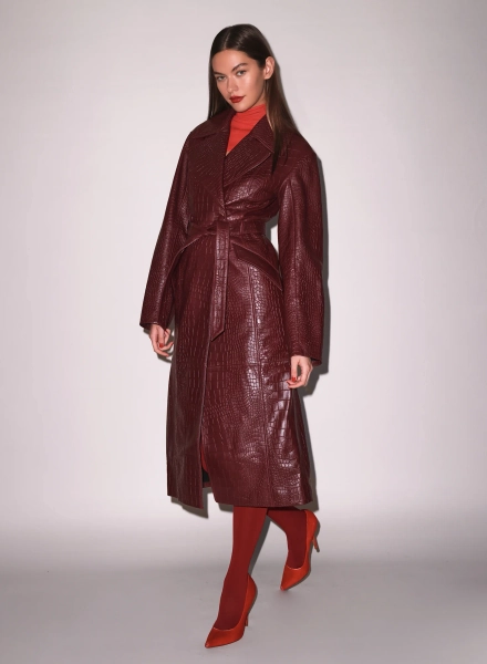 Auburn Croc Leather Trench | Fleur du Mal