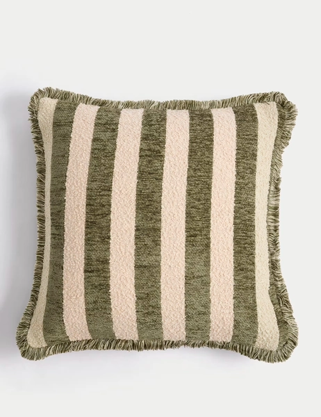 Chenille Striped Fringed Cushion