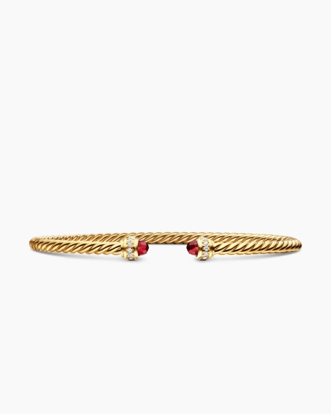 Small | David Yurman | Classic Cablespira® Bracelet in 18K Yellow Gold with Garnets and Diamonds, 3mm