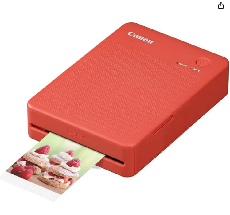 Canon SELPHY QX20 portable printer - for Wi-Fi printing straight from your smart device. Dye Sublimation, 2 sizes of peel and stick Prints and USB-C Charging - Red
