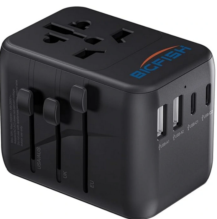 Bigfish Universal Travel Adapter, Worldwide Travel Plug Adapter with 2 USB A and 2 USB C, Dual 10A Fuses All In One International Travel Adapter - EU UK US AUS Plugs : Amazon.ie: Electronics