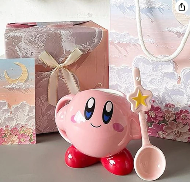 Roffatide Cartoon Kirby 10 Oz Coffee Cup Set: Kirby Mug + Star Spoon, Ceramic, Perfect for Christmas, Birthday & Fun Drinking : Amazon.ie: Home & Kitchen