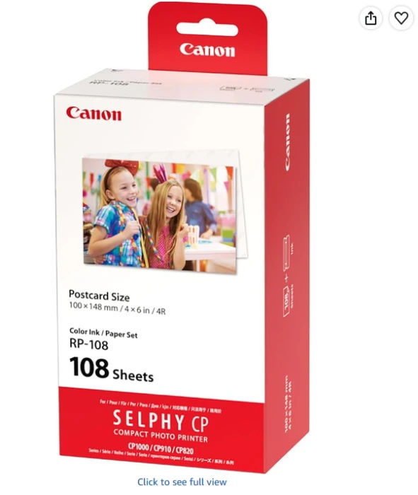 Canon SELPHY RP-108 Ink + Paper Multipack - Genuine Printer Ink Cartridges 2 Pack (2 x Cartridges) & 108 Sheets (100 x 148mm) : CANON: Amazon.ie: Office Products