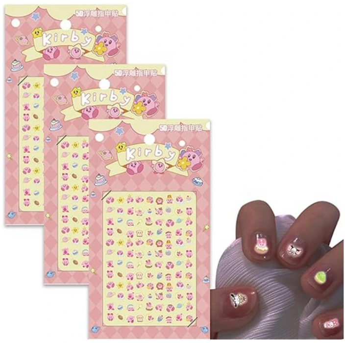 Roffatide Kirby Luminous Nail Stickers 3 Sheets 3D Self-Adhesive Stickers DIY Nail Art Decoration Set Cute Design Manicure Nails Decoration Accessories for Women Girls : Amazon.ie: Beauty