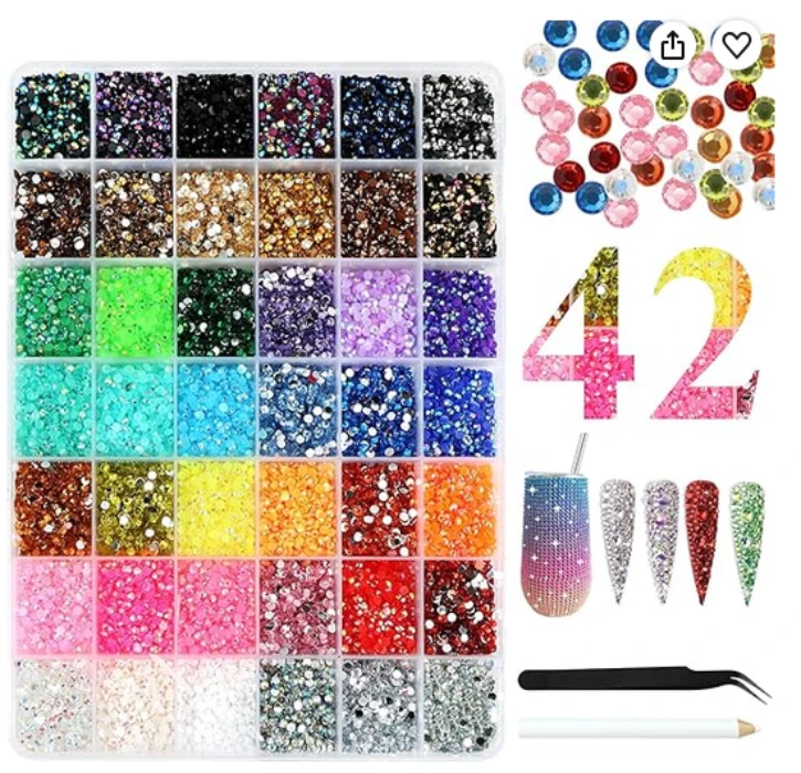 BUTBU 32000 Pieces Bling Face Pieces, 3 mm Round Gems, 42 Colors Diamonds for Crafts, Festival Shining Face Stickers with Wax Pen and Tweezers, for Nail, Facial, DIY : Amazon.ie: Arts & Crafts