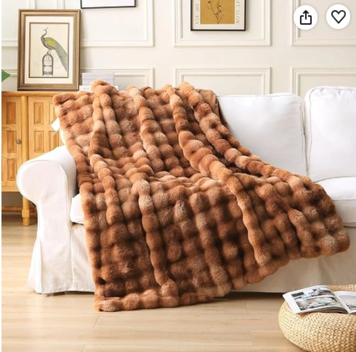 DREAMLANDING Faux Rabbit Fur Luxury Plush Sherpa Throw Blanket Reversible Fuzzy Warm Cozy