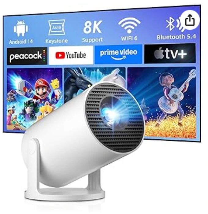 Salange Mini Projector,Supports 8K WiFi 6 BT5.4,Android OS 14.0 Supports 4k Home Theater,180° Rotating Smart Projector Mobile for Phone/Xbox/Laptop/TV Stick/USB,White : Amazon.ie: Electronics