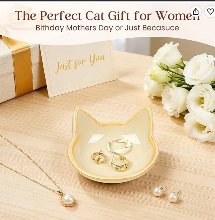 Cat Gifts for Women - Ceramic Trinket Dish Tray for Jewellery Storage | Gold Cat Decor, Birthday Gifts for Cat Mum, Girl, Her, Vintage Bedside Entryway Storage, Cute Cat ring Holder Home Decor : Amazon.ie: Fashion