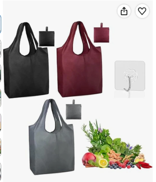 GmwyCzV Pack of 3 Foldable Shopping Bags, Lightweight Handbag, 38 x 40 cm | With carrying handles and small hook, durable, waterproof, quick-drying shopping bag for shopping, travel, outdoor, camping : Amazon.ie: Home & Kitchen