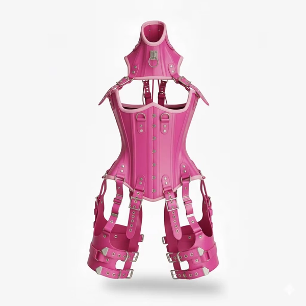 Real Leather Overbust Corset: Steel Boned, Lace-Up Front - Pink Corset