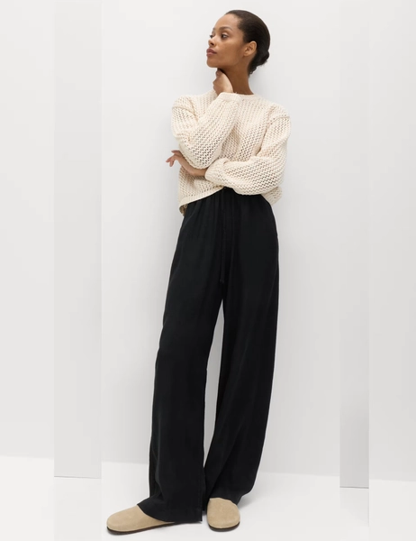 Drawstring Wide Leg Trousers with Linen