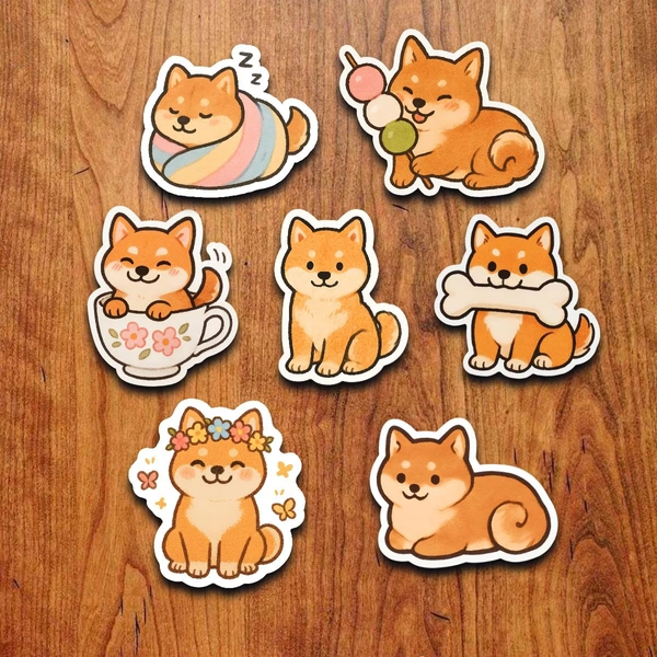 Kawaii Shiba Inu Vinyl Sticker Pack – Waterproof Dog Decals