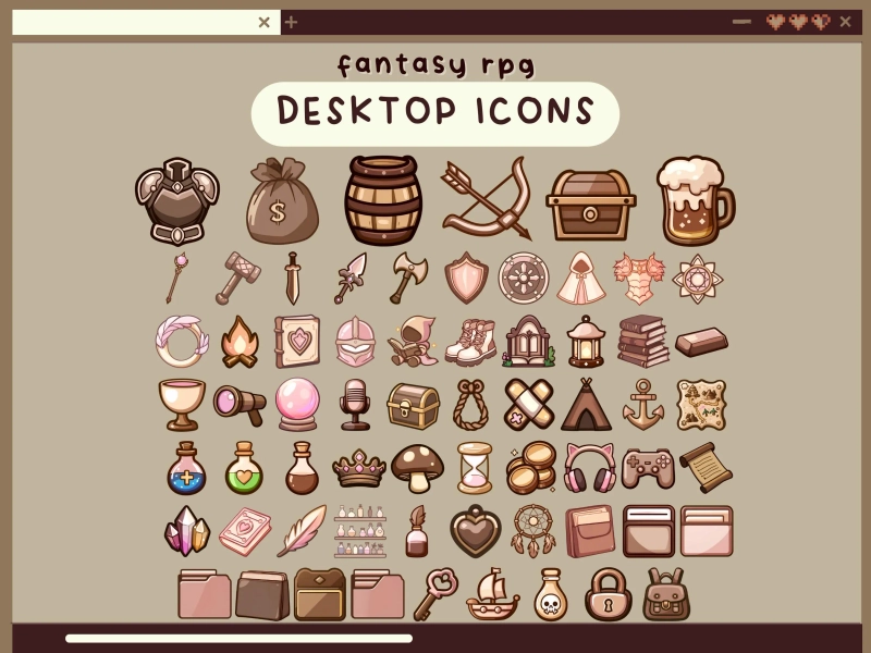 fantasy rpg adventure desktop icons kawaii desktop organizer icons set anime folder icon windows mac icons aesthetic pastel desktop folders