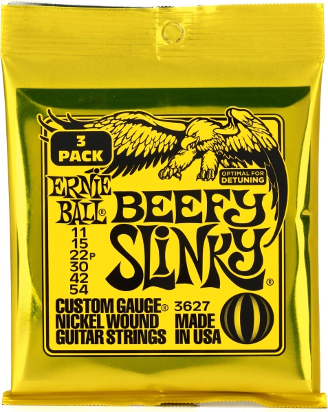 Ernie Ball 3627 Beefy Slinky Nickel Wound Electric Guitar Strings - .011-.054 (Factory 3-pack)