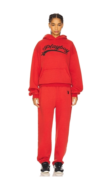 Playboy Logo Hoodie and Sweatpant Set in Red. - size M
