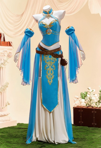 The Legend of Zelda Princess Zelda Derivative Dance Dress Costume Halter Top and Skirt with Sleeves and Waist Bag