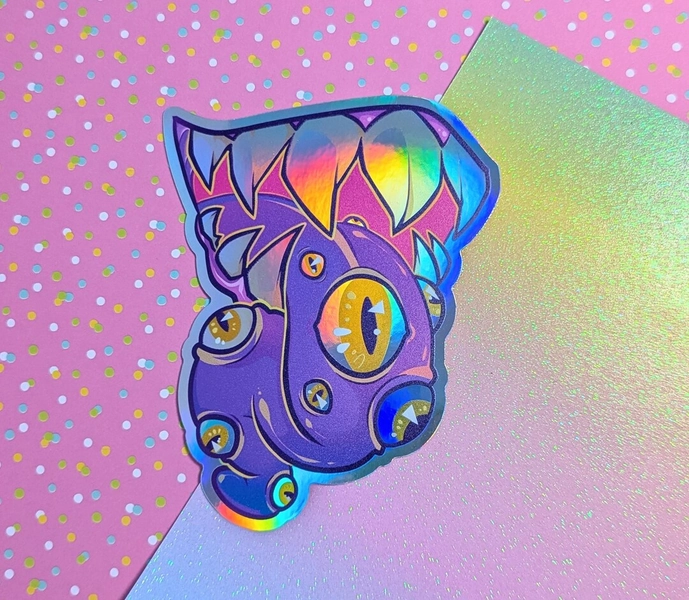 Monster Mouth Teeth Tongue Eyes 10cm Rainbow Holographic Vinyl Sticker - Etsy UK