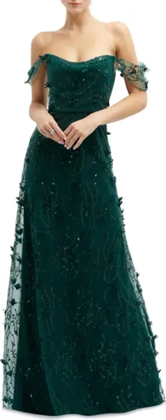 3D Embroidered Off the Shoulder Gown