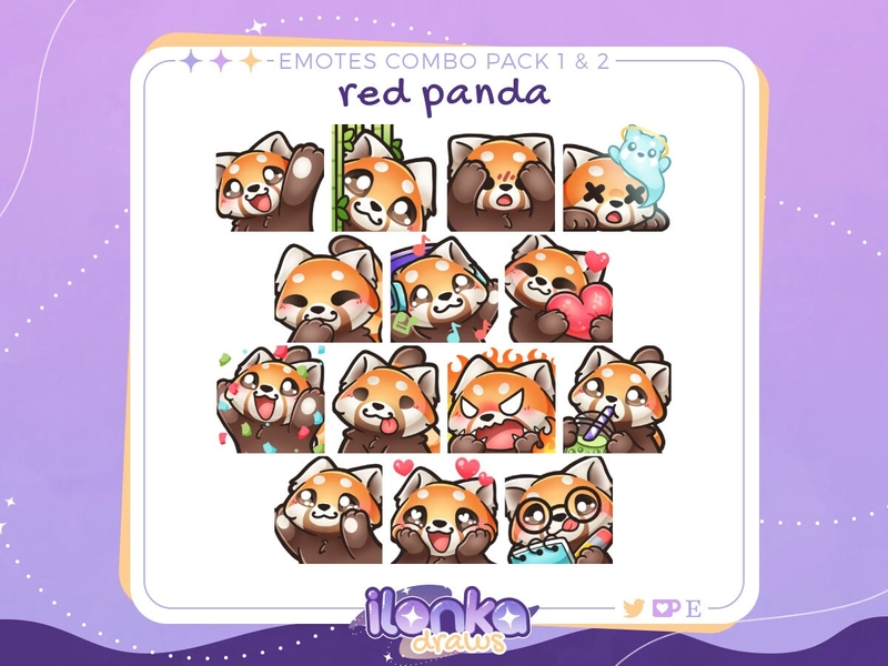 Panda roux | Pack combo d'émoticônes Twitch/Discord (lot de 14)