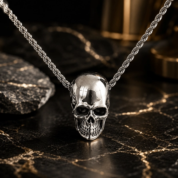 TEMU Vintage 3d Skull Pendant With Twisted Rope Chain, -resistant Stainless Steel Hip Hop Men's Gift Necklace