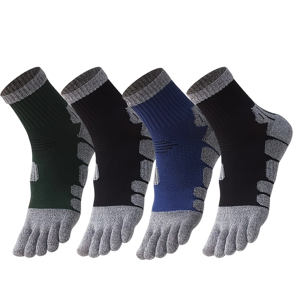 TEMU 4 Pairs Thickened Terry Five-toe Socks: Sports Socks, Toe Socks For Men, Mid-calf Socks. Sweat-absorbent, Breathable, Anti-slip, Wear-resistant.