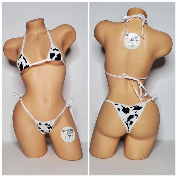 Black and White Cow Print W Your Choice Trim Color Micro Coverage Top Scrunch Butt Bottoms 2 Piece Micro String Bikini Set One Size - Etsy Belgium