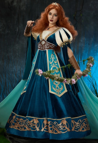 Miccostumes x Sunset Dragon Merida Princess Cosplay Costume Medieval Dress with Girdle and Hair Crown