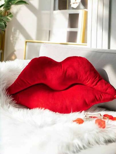 Fashionable Red Lip Plush Throw Pillow - Soft & Cozy Sofa Decor Blanket, Perfect For Home Decor, Birthday, Valentine's Day & Anniversary - Adorable & Stylish Pink & Red Kiss Mark Design