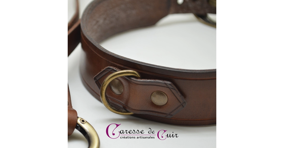 🎁 Collier BDSM artisanal en cuir gravé