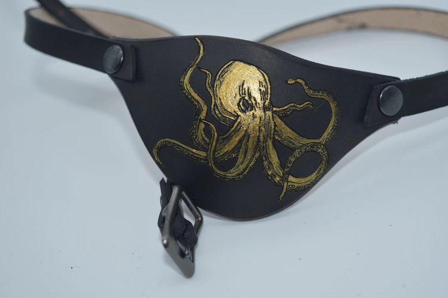 Kraken Octopus Leather eye patch with adjustable buckle for unisex - will work for permanent use not touching the eye