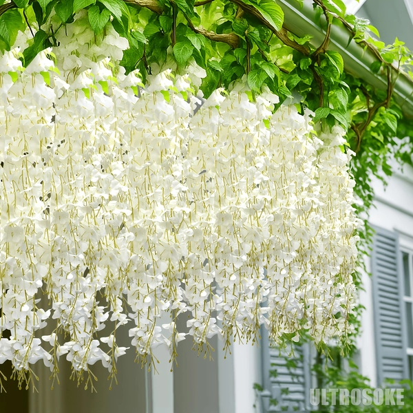 TEMU 24pcs Artificial Wisteria Hanging Flowers, Wisteria Artificial Flower Fake Wisteria Vine Long Hanging Bush Garland Flowers String Decorate Home