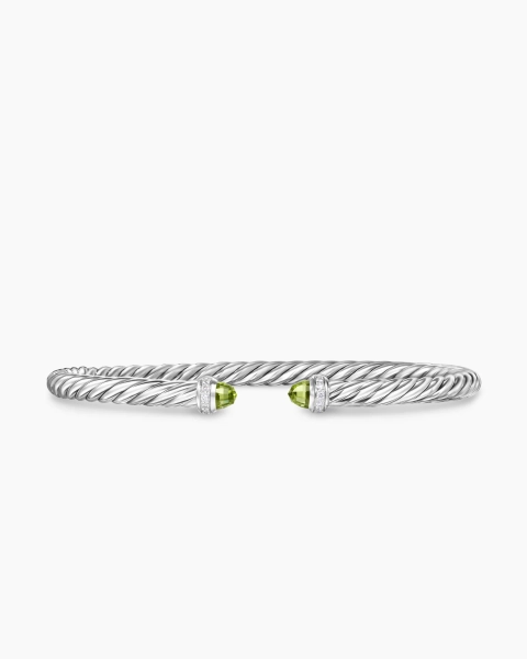 Cable Flex® Bracelet in Sterling Silver with Peridot and Diamonds, 4mm