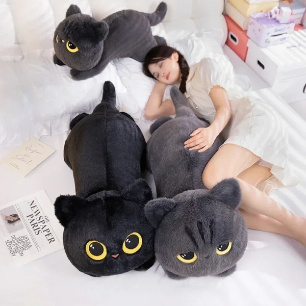Muñeco de peluche de gato negro kawaii de 50cm, almohada grande y bonita, cojín Ins, muñeco de peluche de gato negro para niño y niña, regalos de cumpleaños