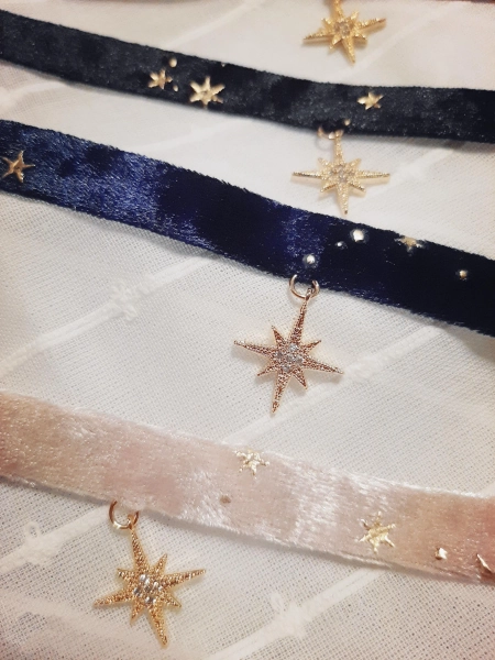 14k Gold Star Pendant Velvet Choker: Handmade Ribbon Collar Custom Plus Size Choker