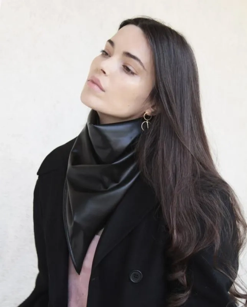 Soft Vegan Leather Headscarf for Women – Faux Leather Babushka Shawl, Stylish Balaclava, and Square Kerchief | Trendy Leather Khimar