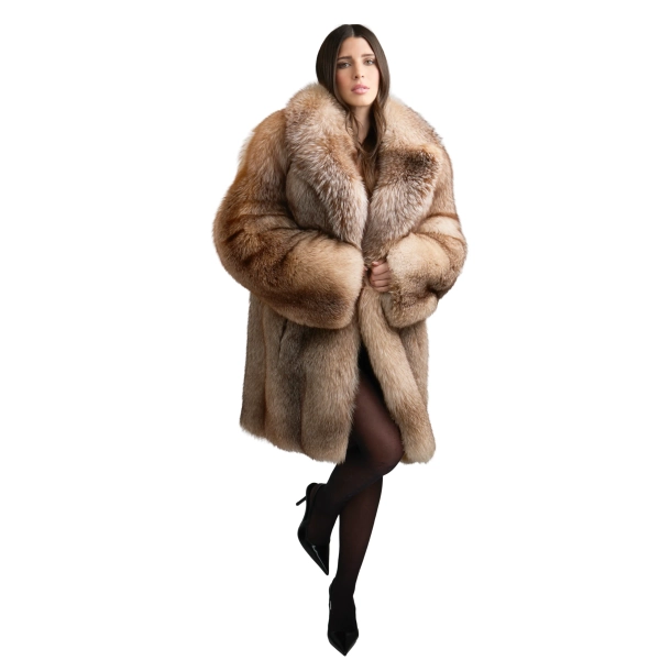 3/4 Women Full Skin Fox Fur Stroller Coat - Daniel's Leather