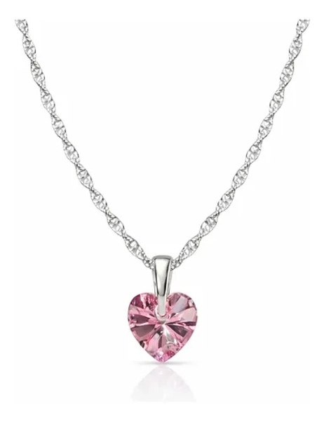 Collar Corazón Cristal Swarovski Plata 925 Mujer Rosa