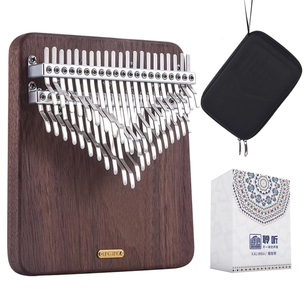 LingTing Kalimba, 42-Key Chromatic Thumb Piano, American Black Walnut, with Stor