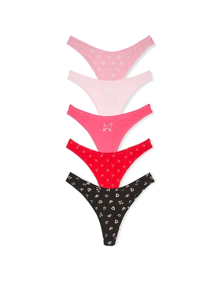 Pink/Red/Black Thong 5 Pack Knickers