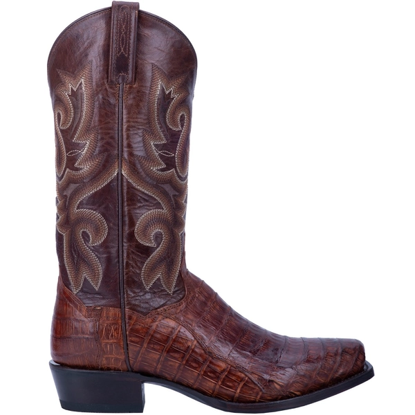 Dan Post Boots Bayou Embroidered Caiman Square Toe Pull On Cowboy Mens Brown Dr
