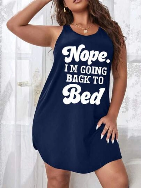 New Large Size Women's Sexy Casual Pajamas - Solid Color, V-Neck Large Size Suspender Nightgown, Vest Sleeveless Nightgown Simple Casual Home Clothes, Suitable For Valentine's Day Gifts, Nope Im Going Bagk To Bed Slogan Printing