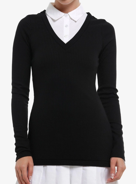 Cosmic Aura Black & White Sweater Button-Up Twofer Dress