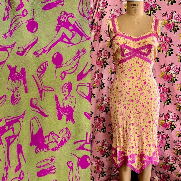 Vintage y2k Betsey Johnson Yellow Matte Silk S&M...