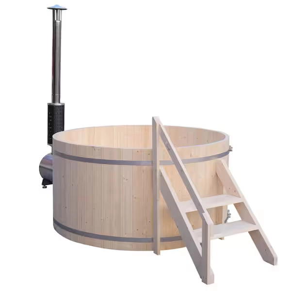 ALEKO Wood Fired 4-Person to 5-Person 0-jet Hot Tub and Ice Bath with External Stove Pine PEWSHTUB-HD