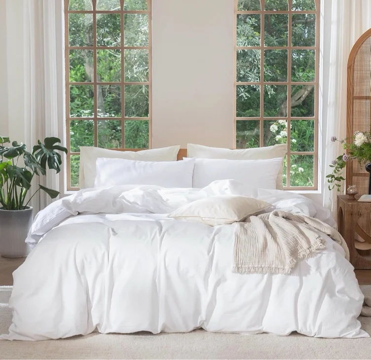 MooMee Duvet Cover Set 100% Washed Cotton Linen Like Queen